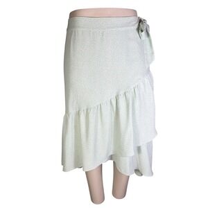 LC Lauren Conrad Mint Green Ditsy Floral Ruffle High-Low Midi Faux Wrap Skirt XL